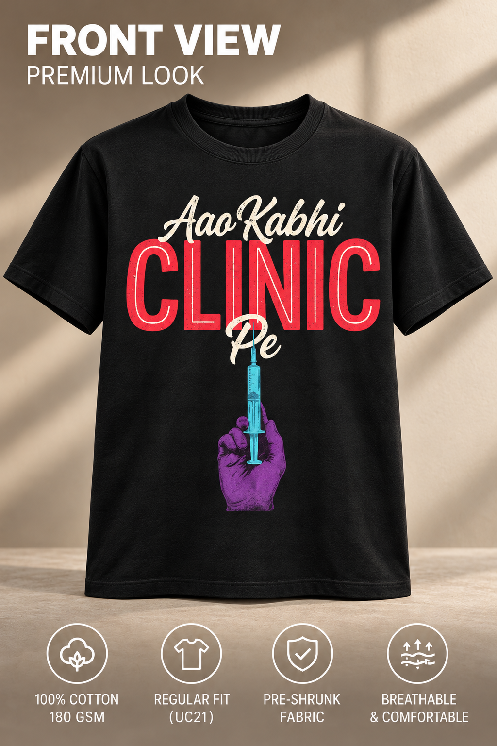 Aao Kabhi Clinic Pe doctor T-shirt front view in black
