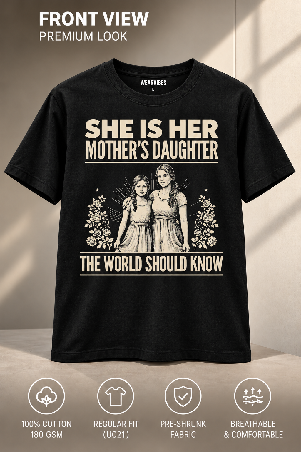 She Is Her Mother's Daughter T-Shirt – Black front view
