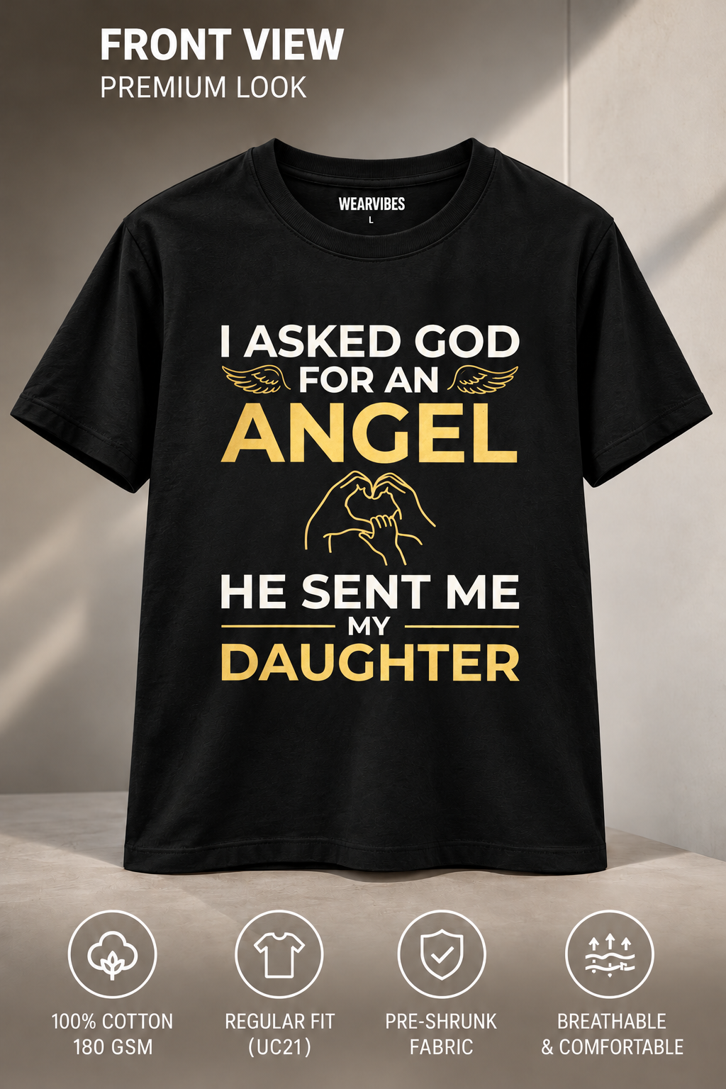 Black I Asked God For An Angel Father-Daughter T-Shirt – Front View