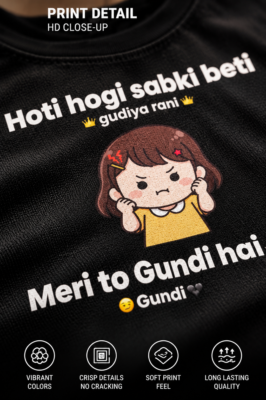 Meri Toh Gundi Hai Print Detail on Black Cotton