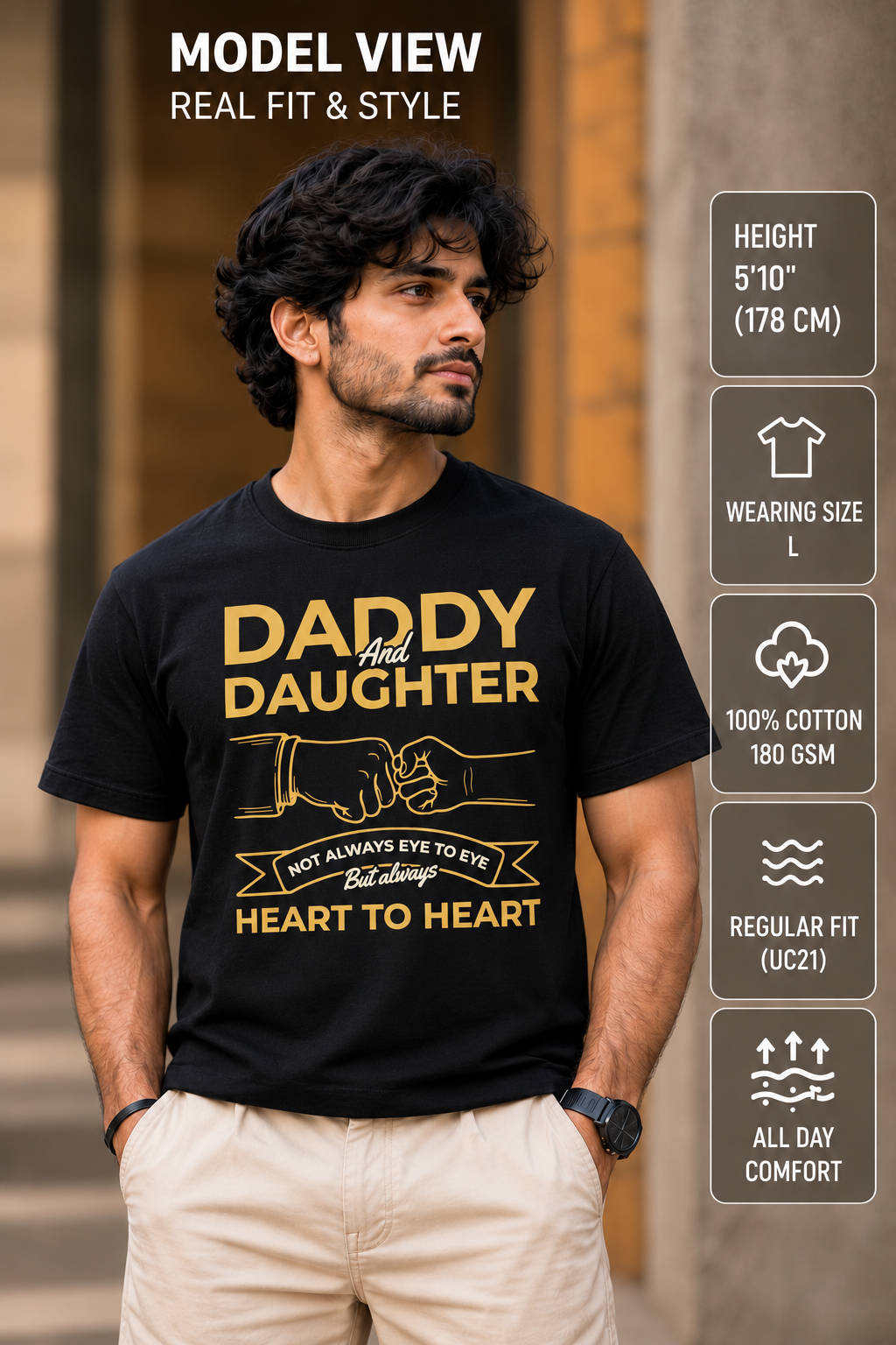 Indian Father Model Wearing Not Always Eye To Eye Father-Daughter T-Shirt