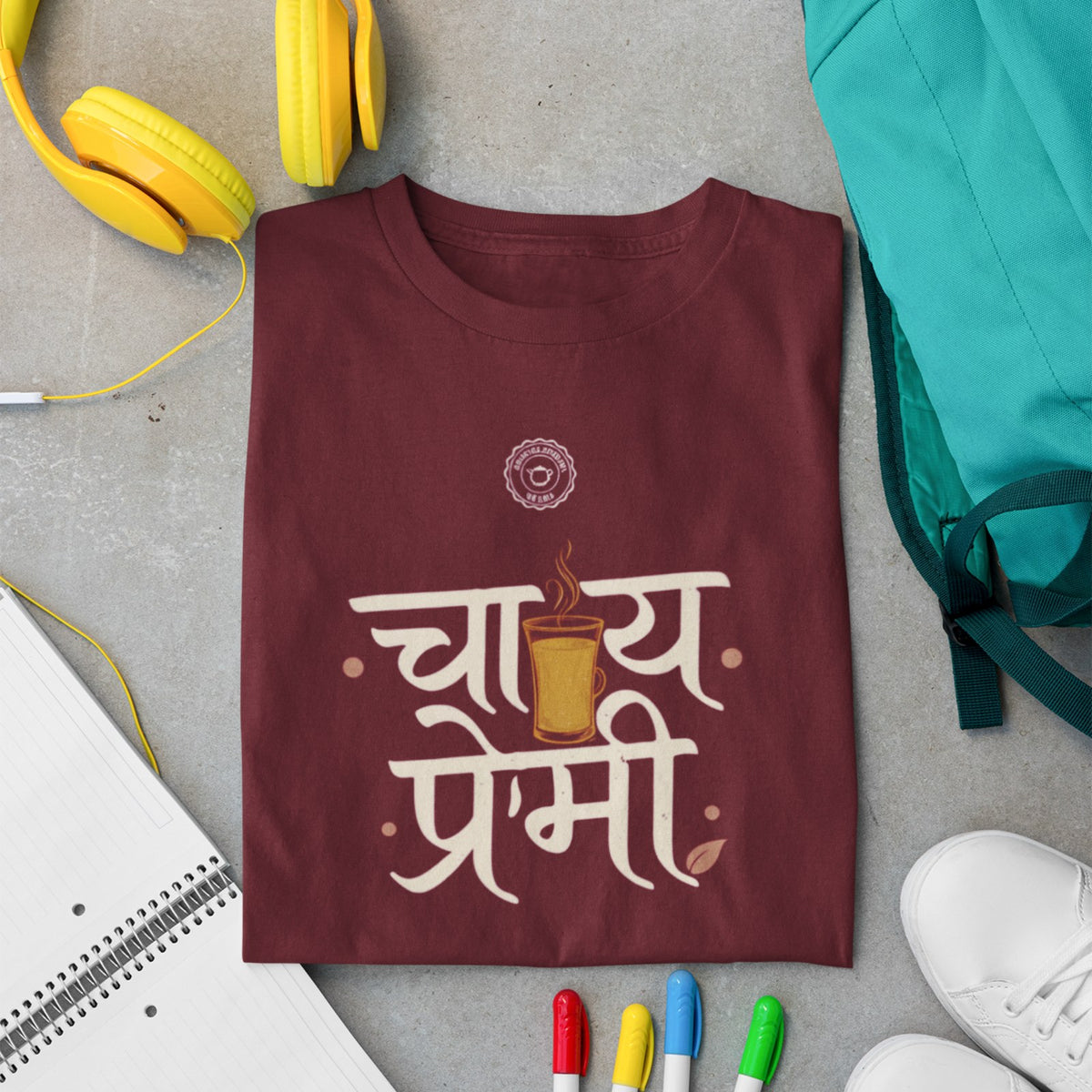 Chai Premi Hindi chai t-shirt in maroon