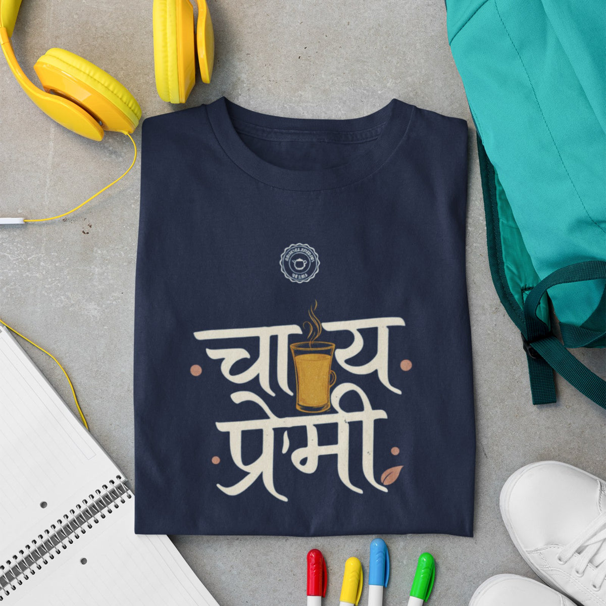 Chai Premi Hindi chai t-shirt in navy