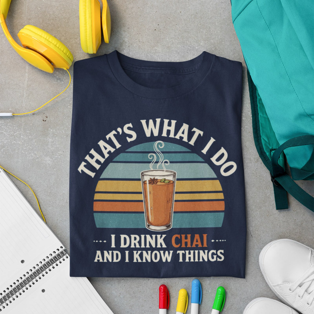 That's What I Do I Drink Chai And I Know Things t-shirt in navy