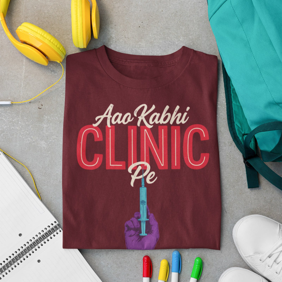 Aao Kabhi Clinic Pe doctor t-shirt in maroon