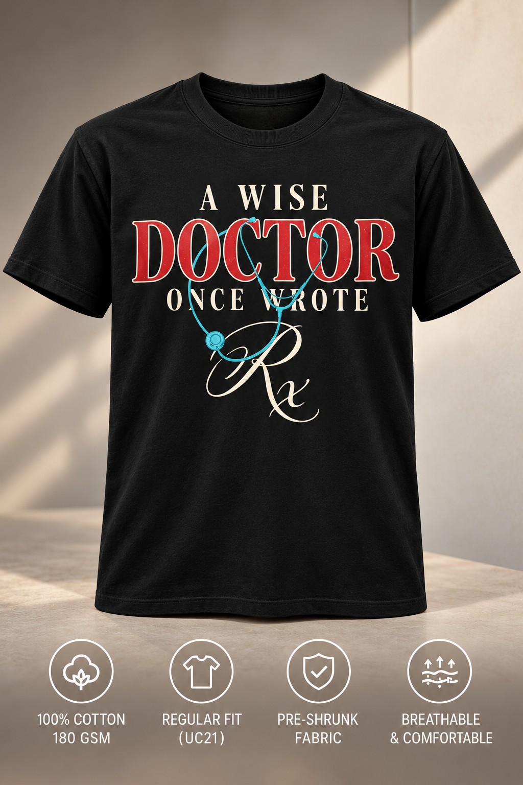 A Wise Doctor Once Wrote Rx front view black