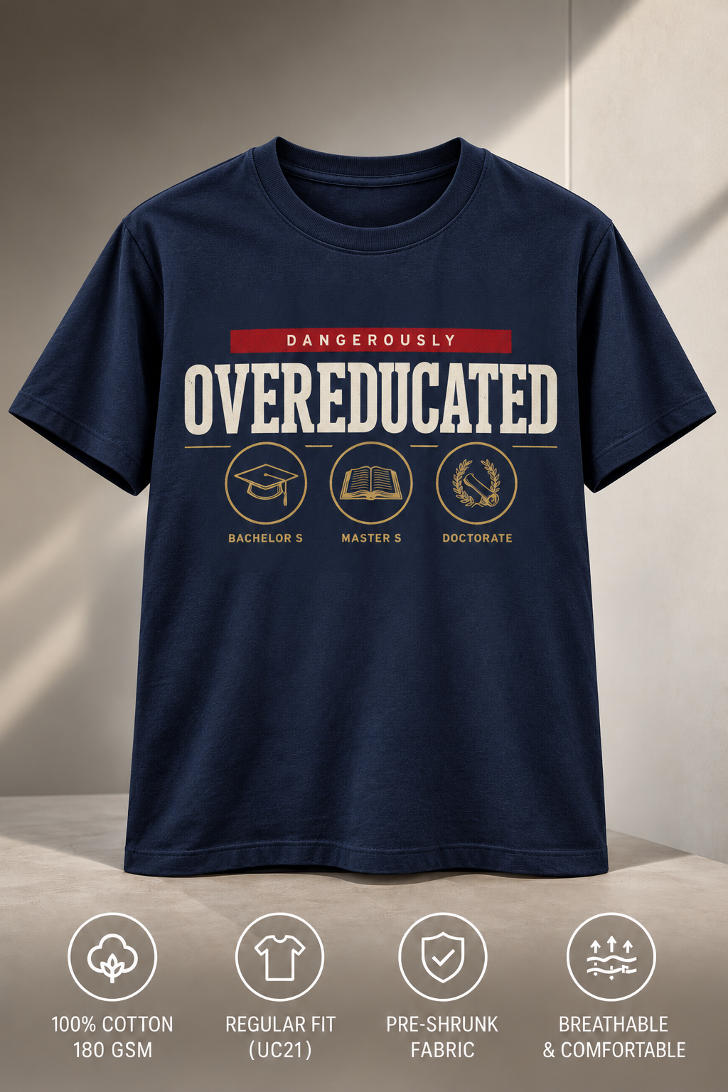 Dangerously Overeducated variant navy front