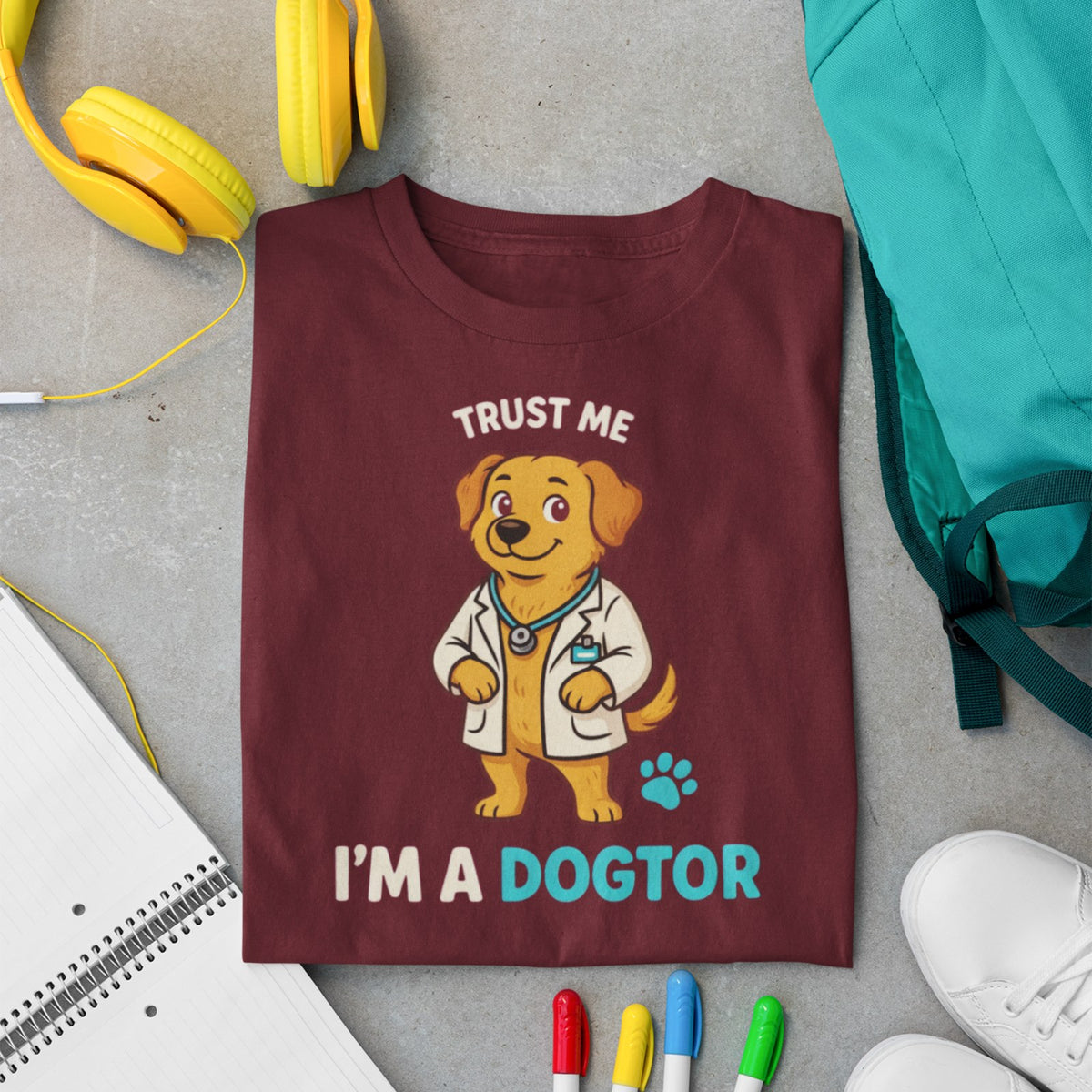 Trust Me I'm A Dogtor vet t-shirt in maroon