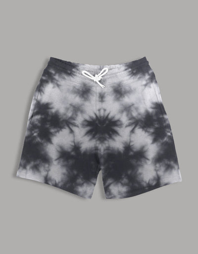 Unisex Everyday Tie-Dye Shorts in black and white with slip-in pockets and drawstring waistband
