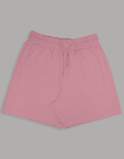 Core Terry Shorts in soft pink premium terry blend with relaxed unisex fit and elastic waistband