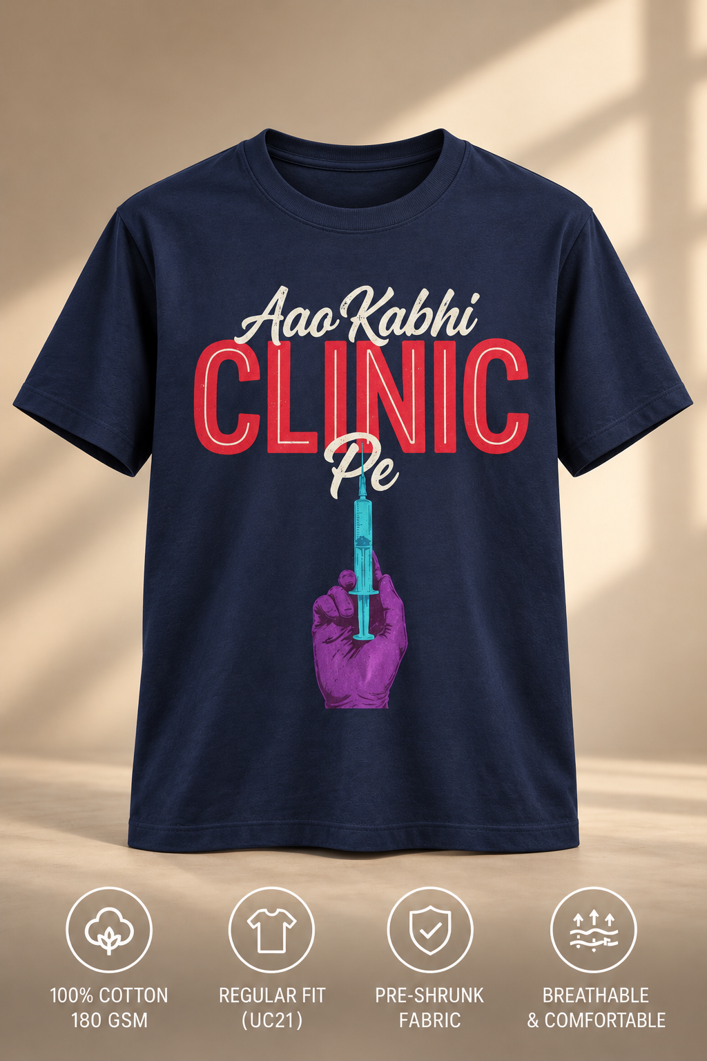 Aao Kabhi Clinic Pe doctor T-shirt front view in navy